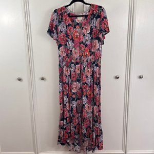 Knox Rose EUC Flutter Floral Flutter Sleeve Smocked Maxi Dress Size L